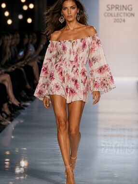 Blue B Floral Off Shoulder Bell Tie Romper